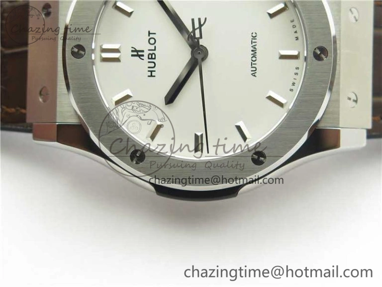 Classic Fusion 42mm SS B50 White Dial On Brown Gummy Strap A2892