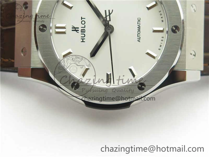 Classic Fusion 42mm SS B50 White Dial On Brown Gummy Strap A2892