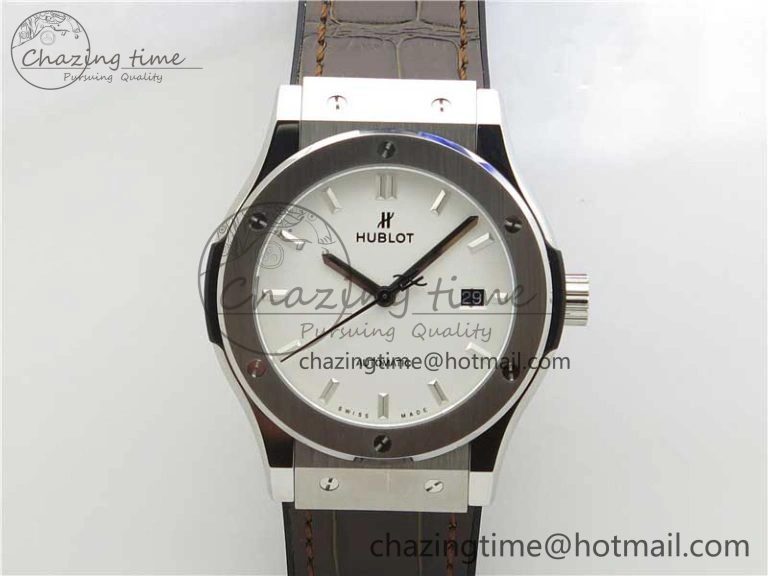 Classic Fusion 42mm SS B50 White Dial On Brown Gummy Strap A2892