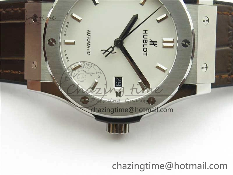 Classic Fusion 42mm SS B50 White Dial On Brown Gummy Strap A2892