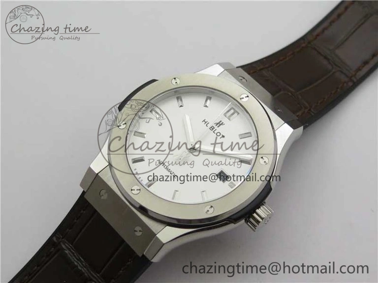 Classic Fusion 42mm SS B50 White Dial On Brown Gummy Strap A2892