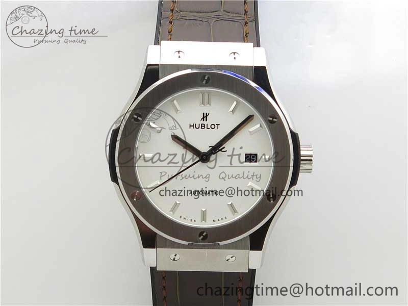 Classic Fusion 42mm SS B50 White Dial On Brown Gummy Strap A2892