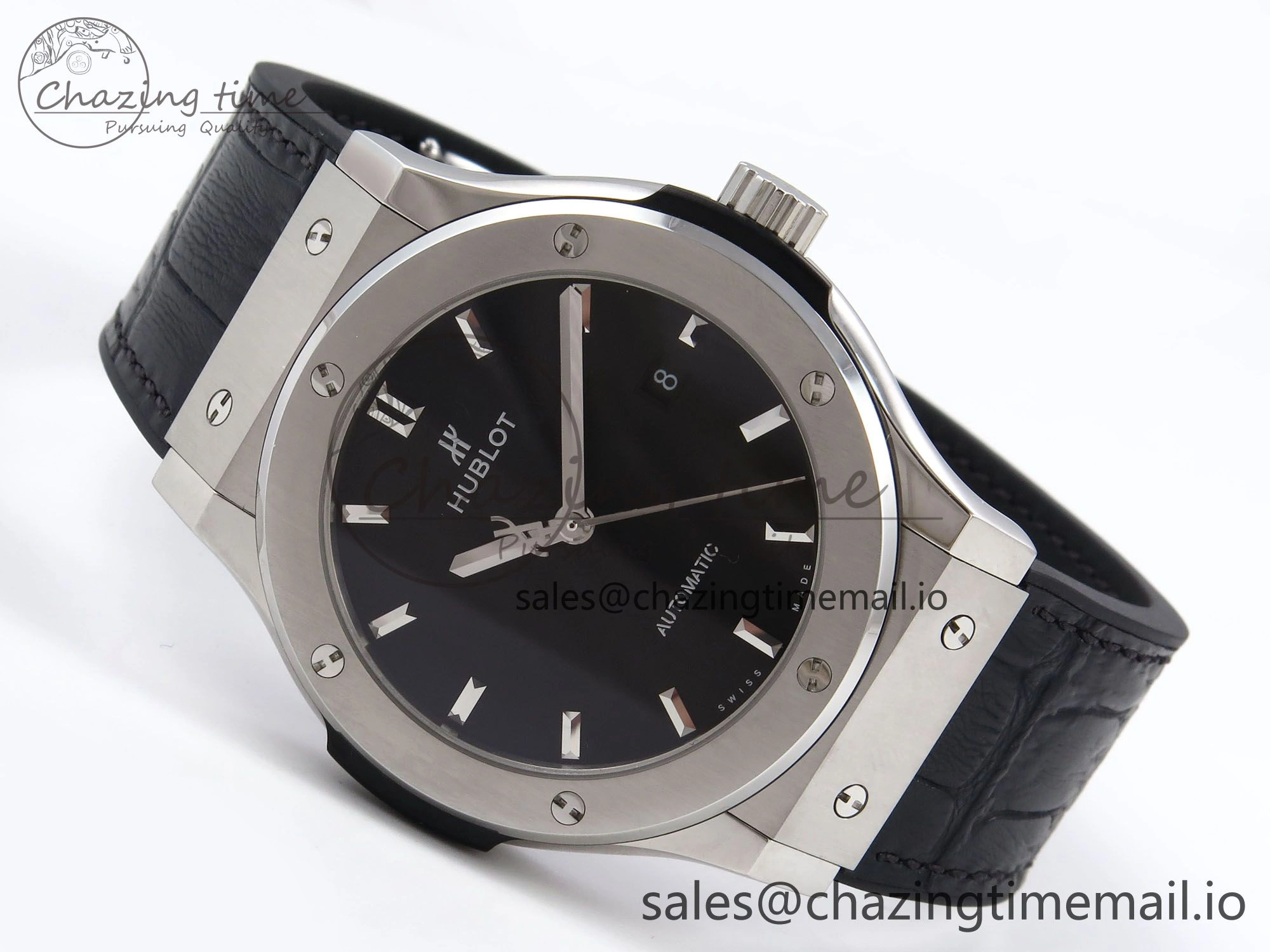 Classic Fusion 42mm SS JJF 1:1 Best Edition Black Dial on Black Gummy Leather Strap