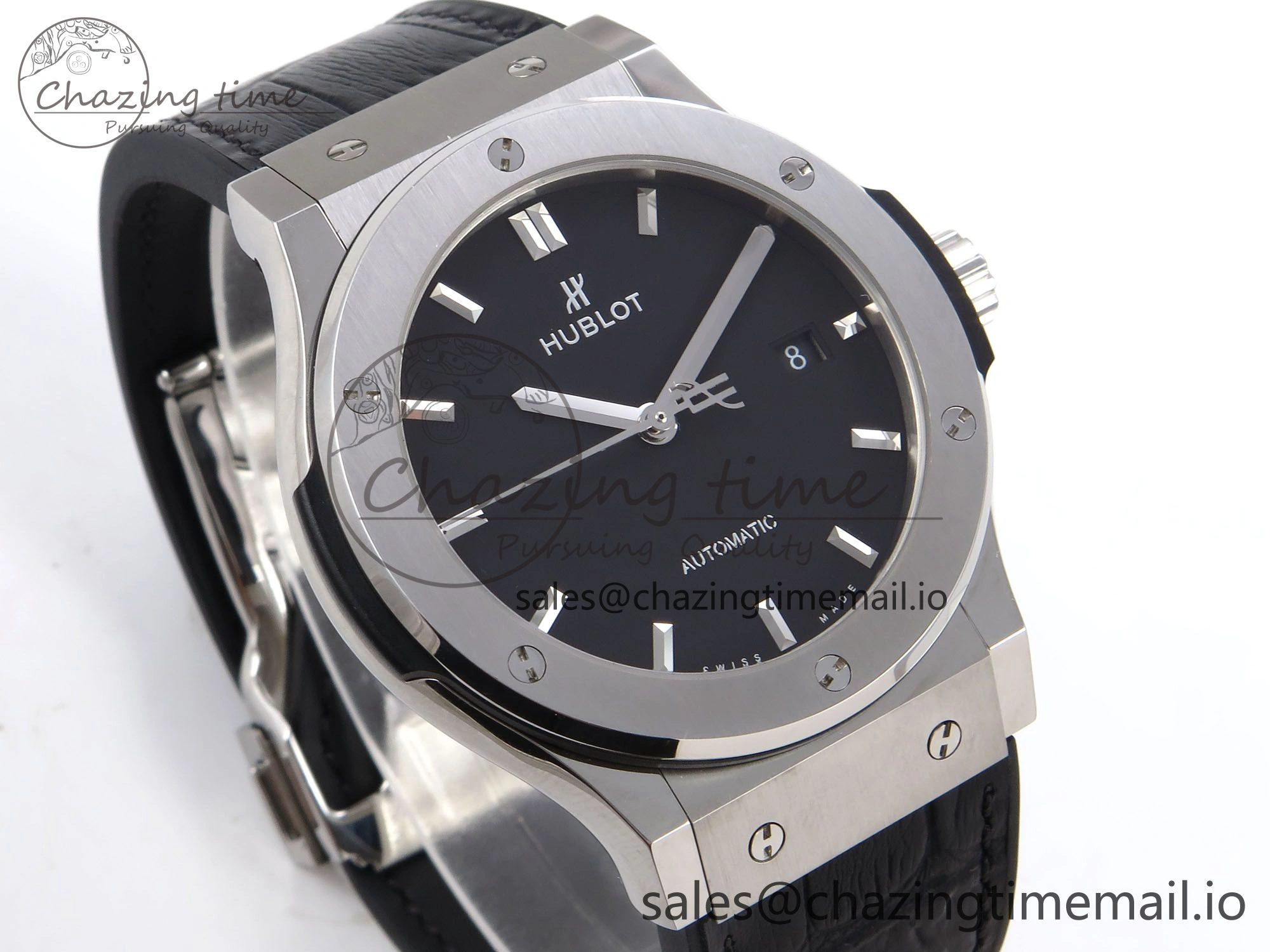 Classic Fusion 42mm SS JJF 1:1 Best Edition Black Dial on Black Gummy Leather Strap