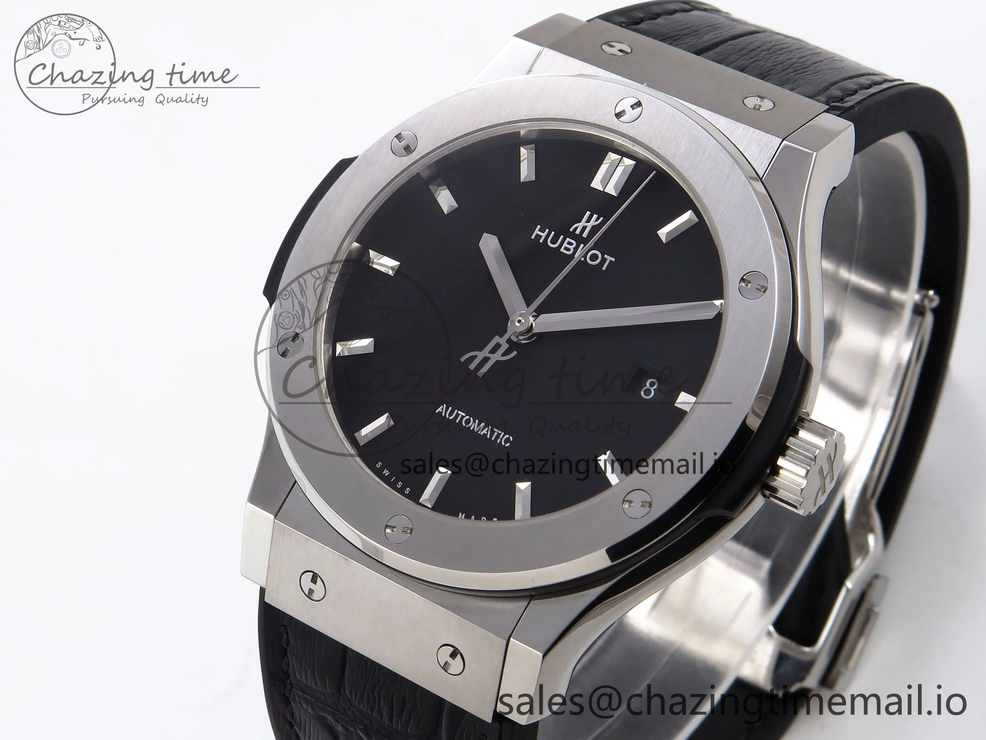 Classic Fusion 42mm SS JJF 1:1 Best Edition Black Dial on Black Gummy Leather Strap