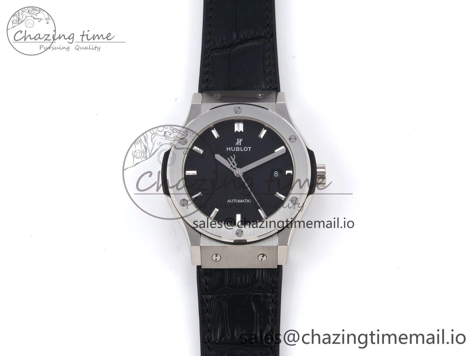 Classic Fusion 42mm SS JJF 1:1 Best Edition Black Dial on Black Gummy Leather Strap