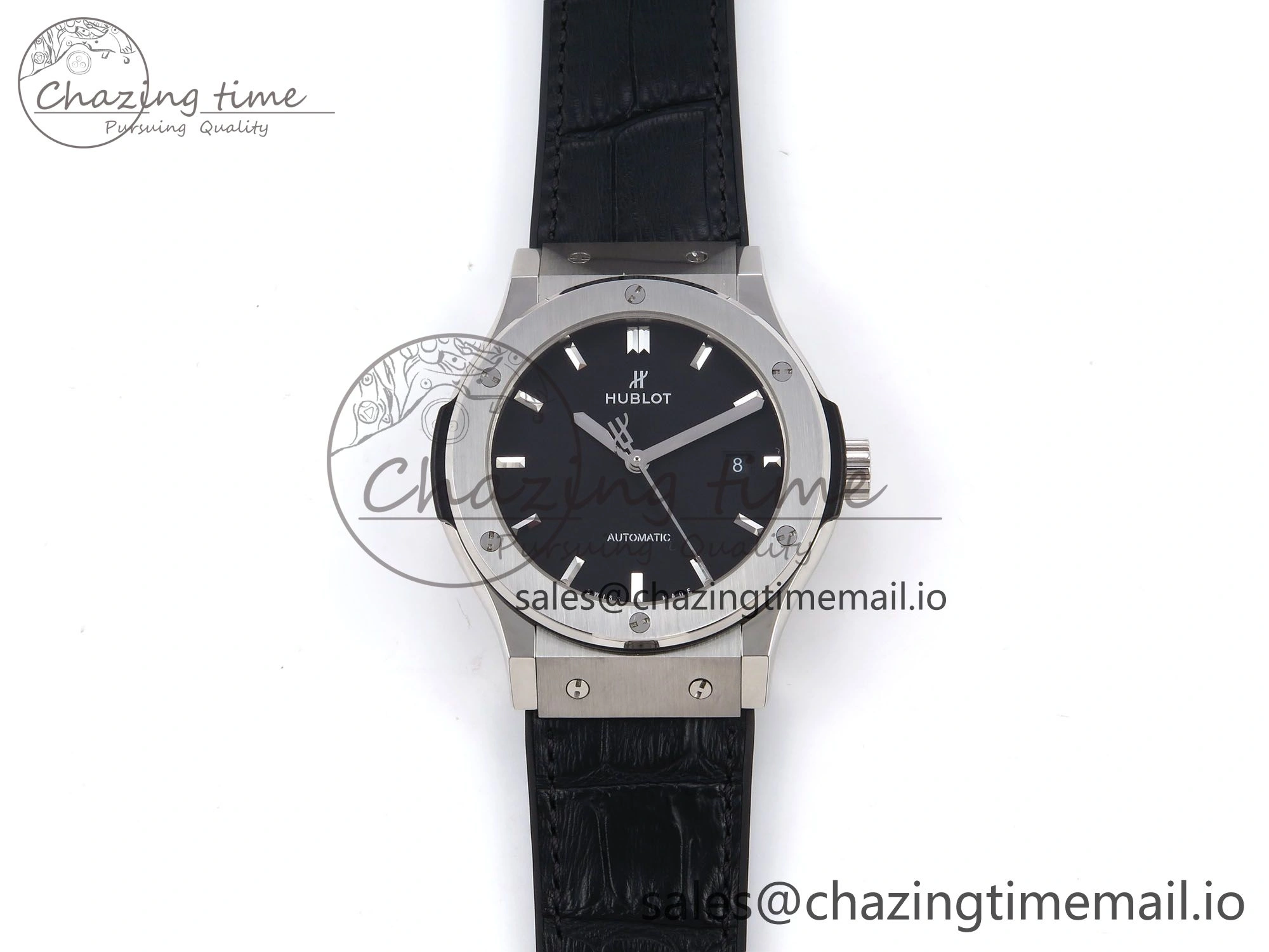 Classic Fusion 42mm SS JJF 1:1 Best Edition Black Dial on Black Gummy Leather Strap