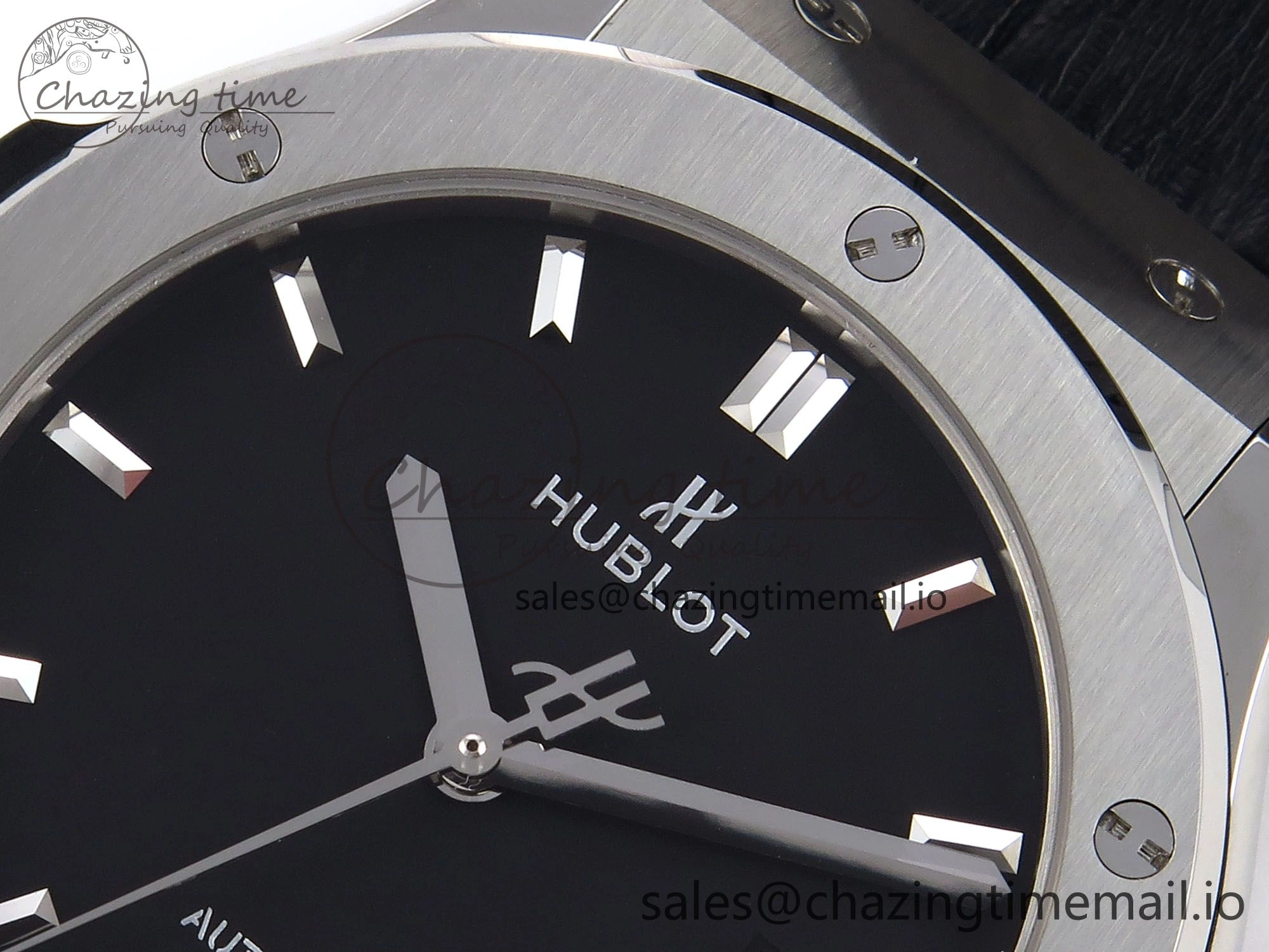 Classic Fusion 42mm SS JJF 1:1 Best Edition Black Dial on Black Gummy Leather Strap