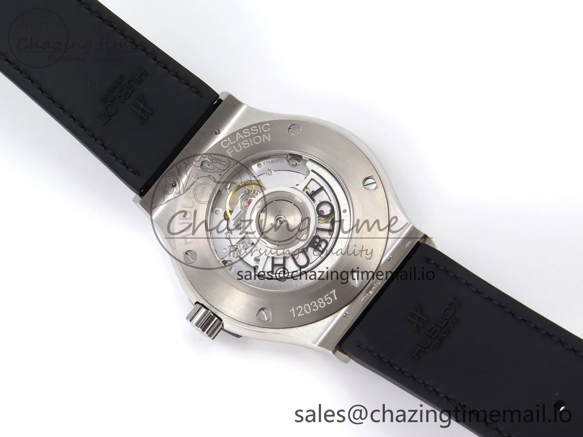 Classic Fusion 42mm SS JJF 1:1 Best Edition Black Dial on Black Gummy Leather Strap
