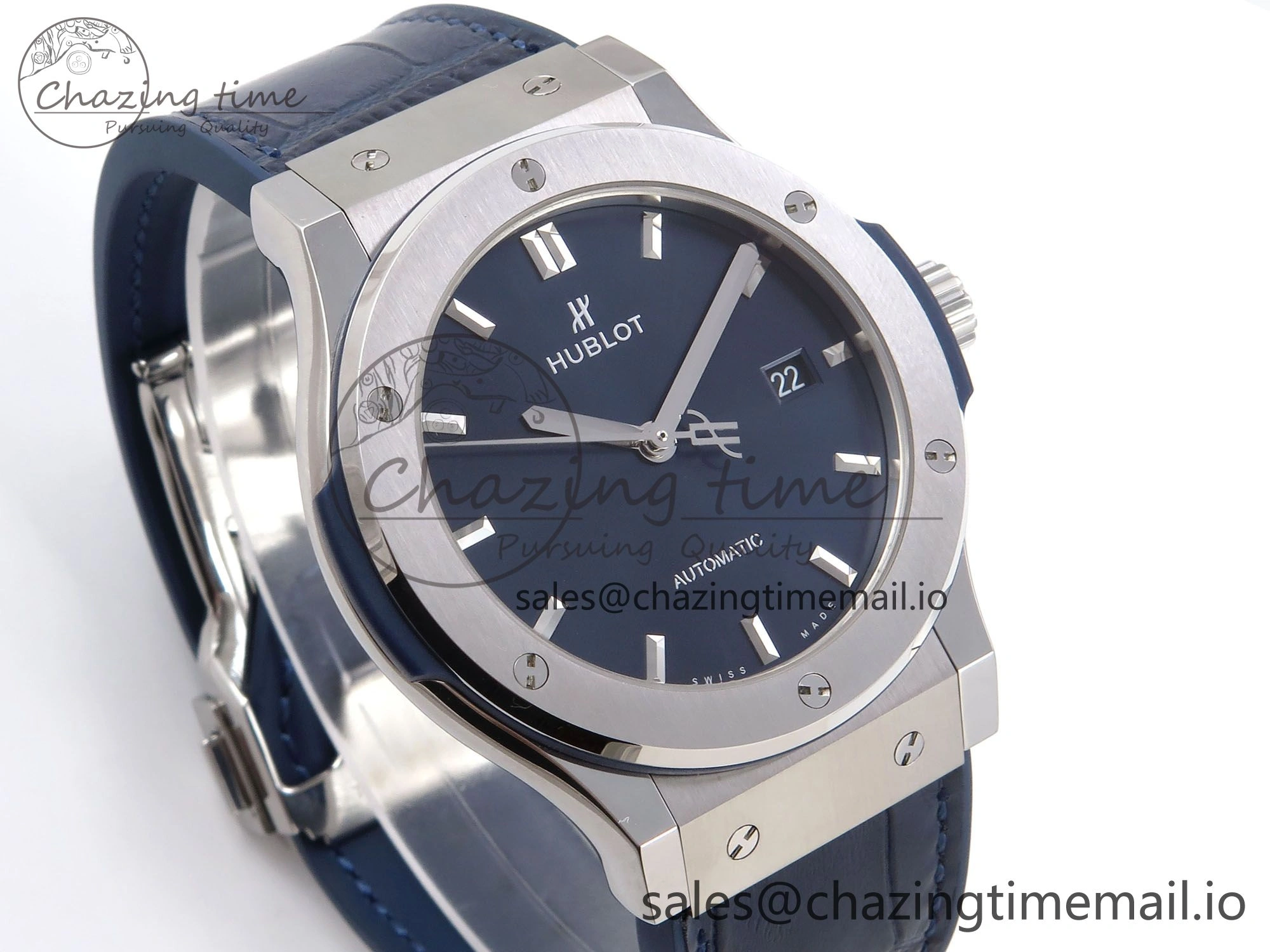 Classic Fusion 42mm SS JJF 1:1 Best Edition Blue Dial on Blue Gummy Leather Strap