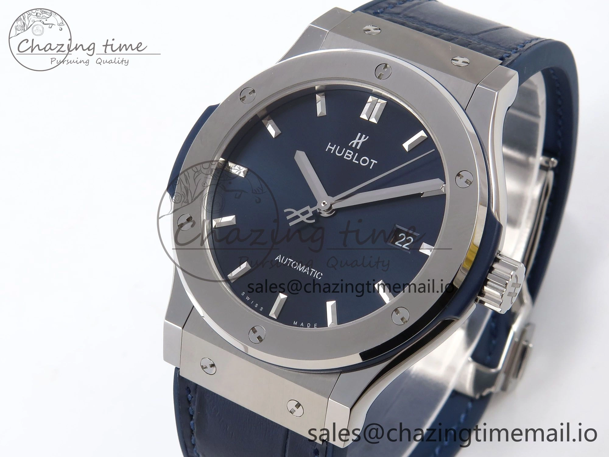 Classic Fusion 42mm SS JJF 1:1 Best Edition Blue Dial on Blue Gummy Leather Strap