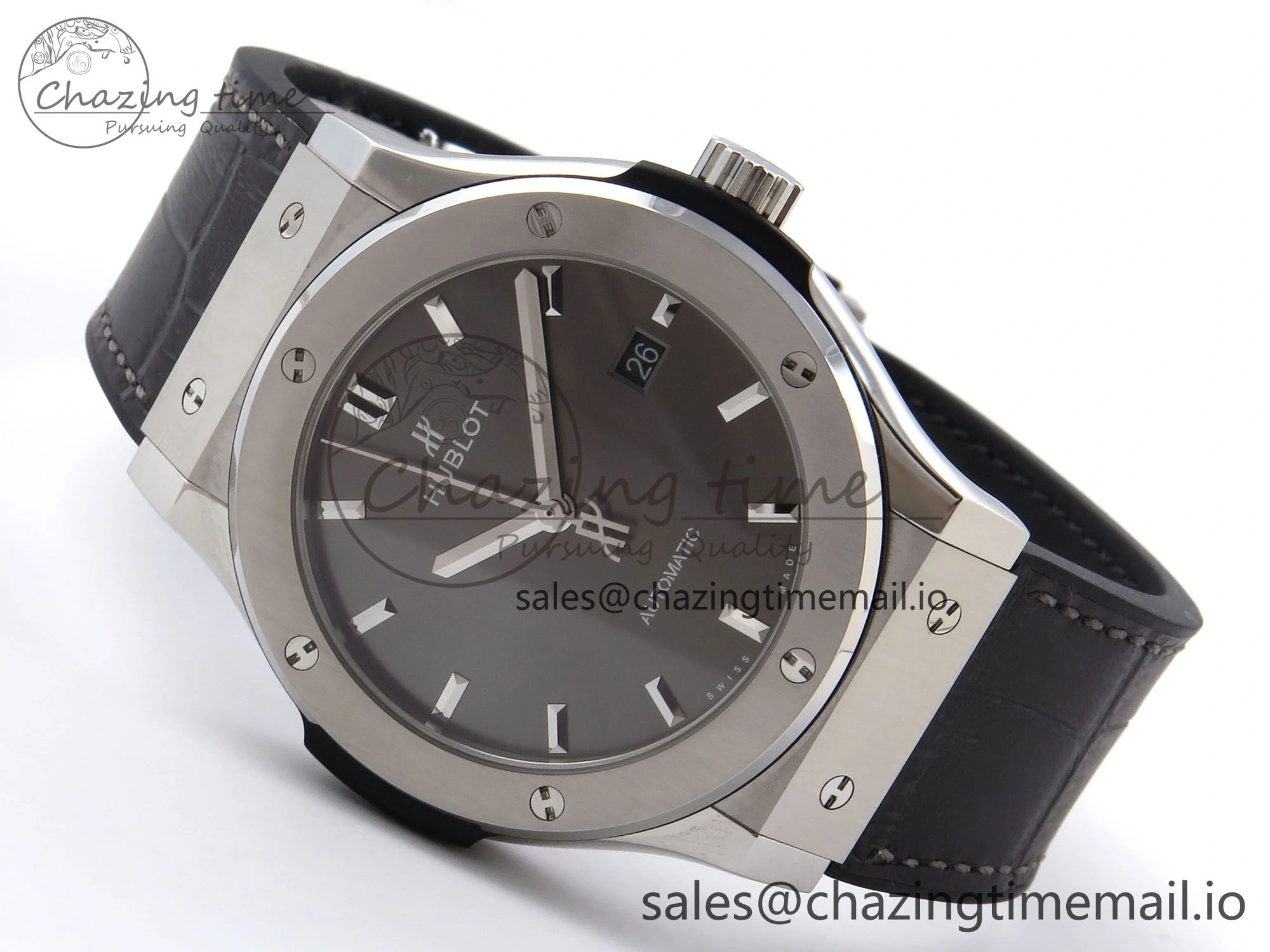 Classic Fusion 42mm SS JJF 1:1 Best Edition Gray Dial on Black Gummy Leather Strap