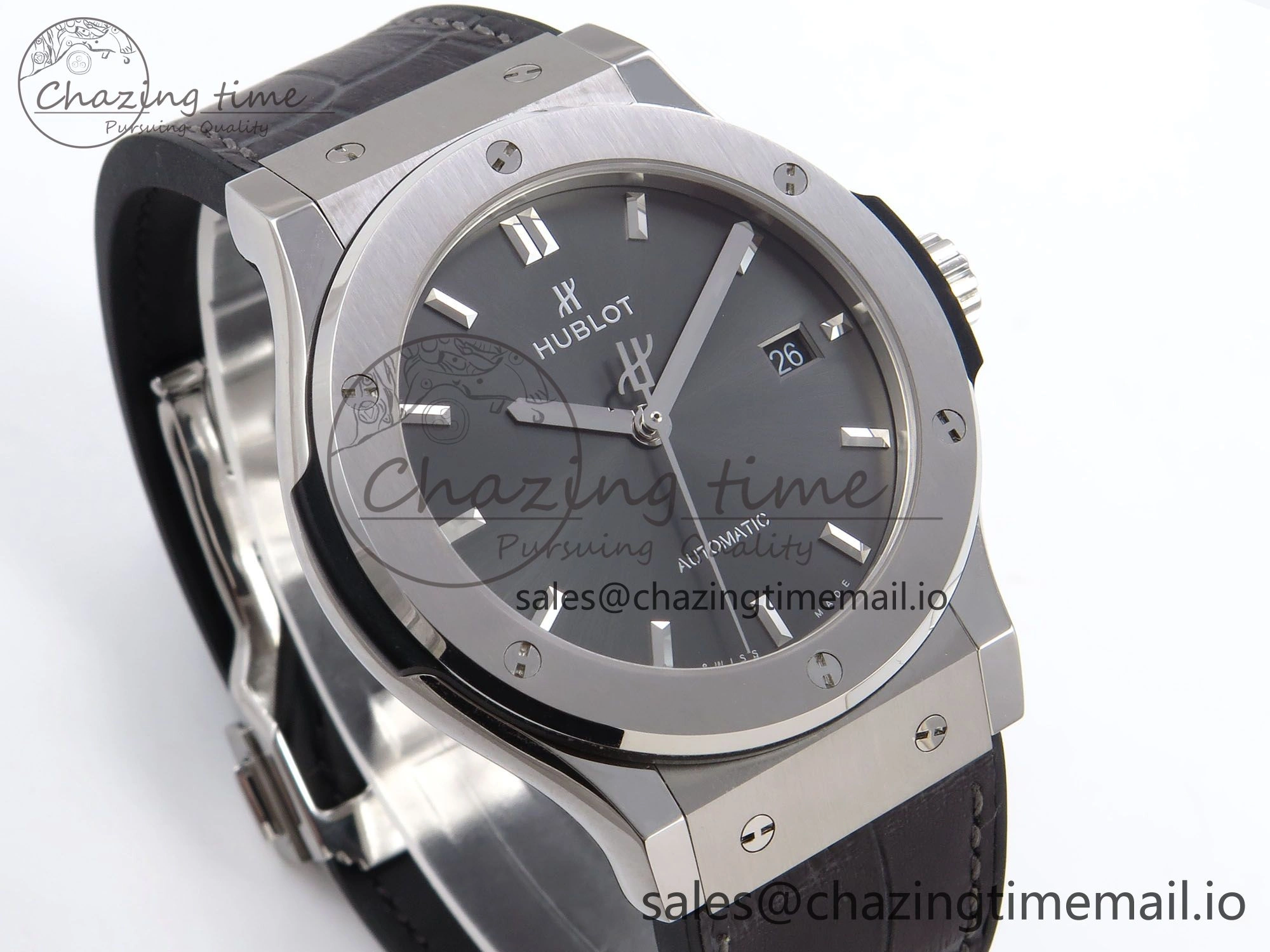 Classic Fusion 42mm SS JJF 1:1 Best Edition Gray Dial on Black Gummy Leather Strap