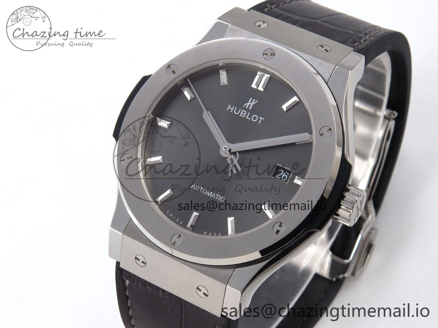Classic Fusion 42mm SS JJF 1:1 Best Edition Gray Dial on Black Gummy Leather Strap