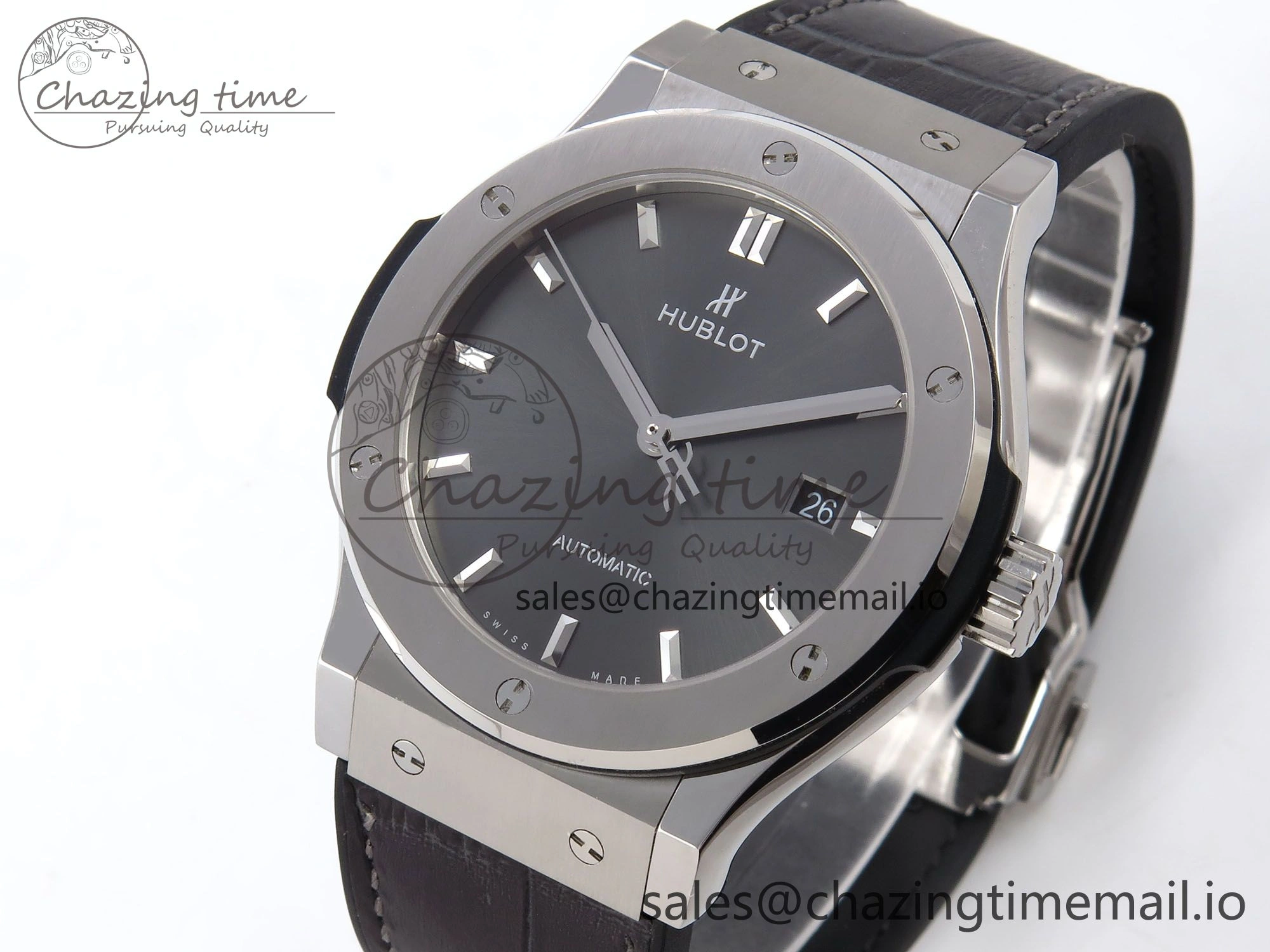 Classic Fusion 42mm SS JJF 1:1 Best Edition Gray Dial on Black Gummy Leather Strap