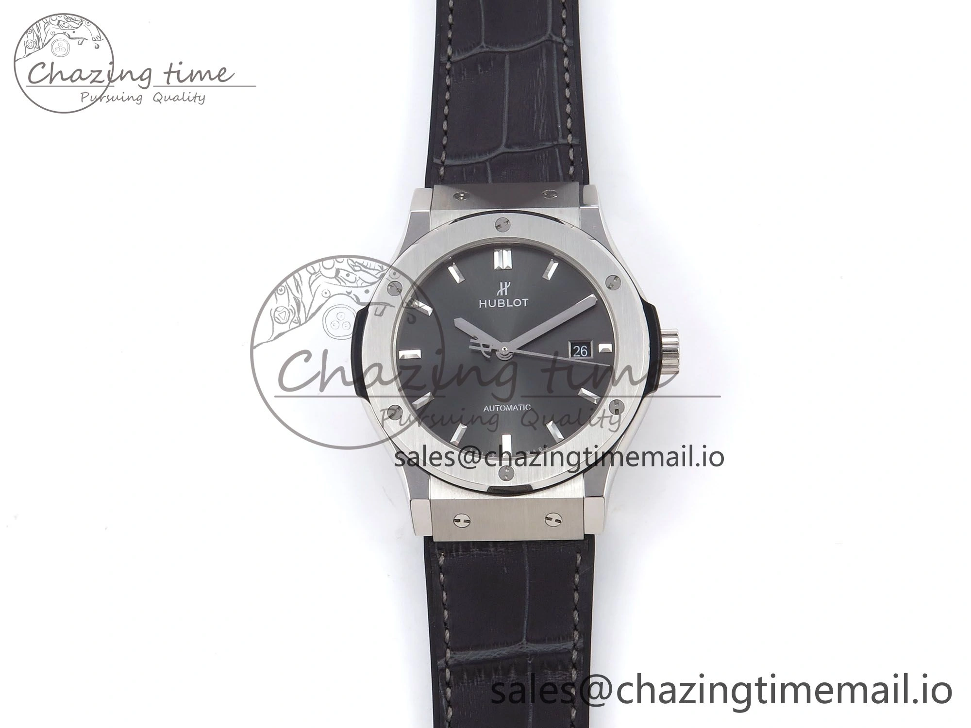 Classic Fusion 42mm SS JJF 1:1 Best Edition Gray Dial on Black Gummy Leather Strap