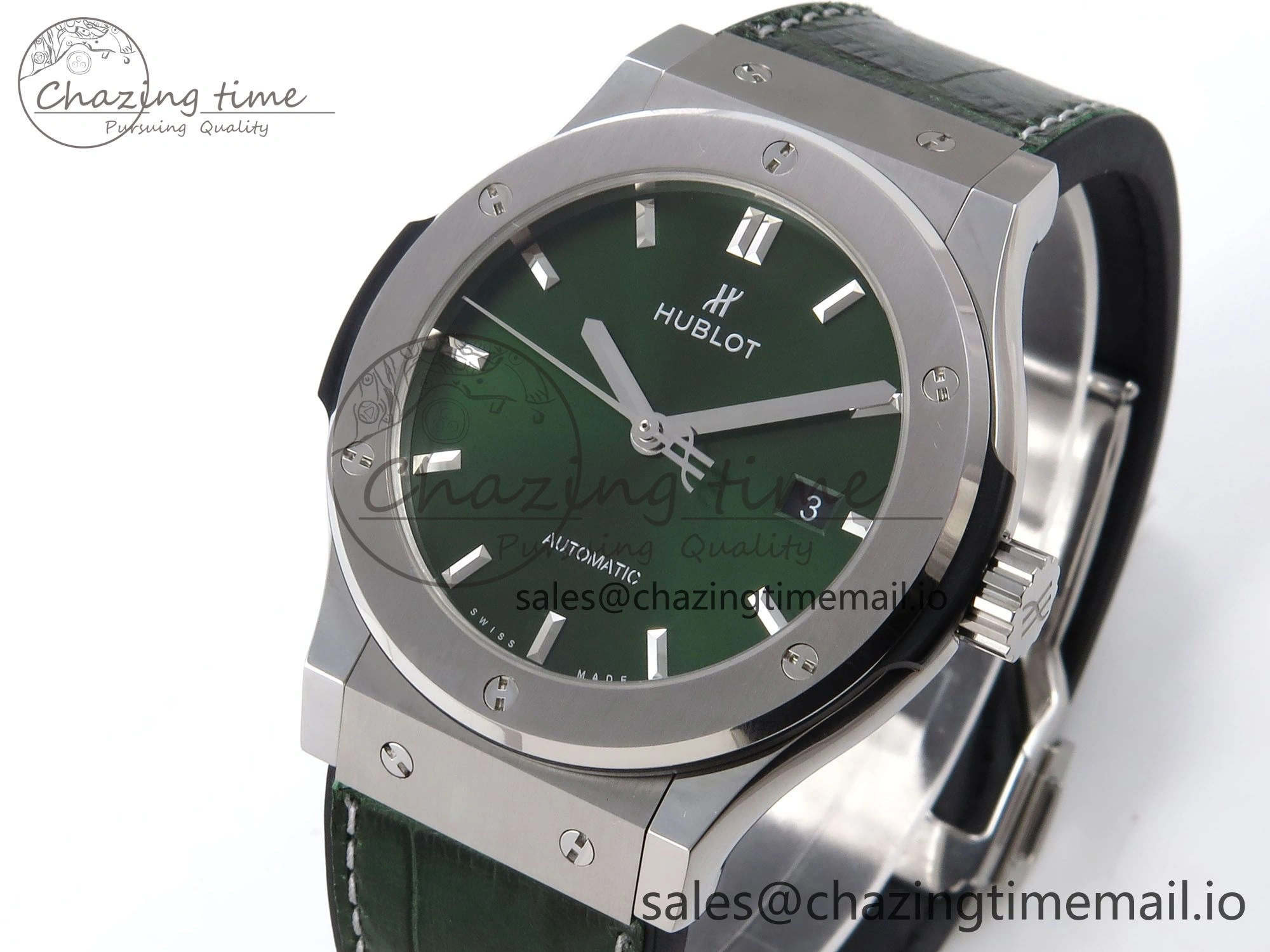Classic Fusion 42mm SS JJF 1:1 Best Edition Green Dial on Green Gummy Leather Strap