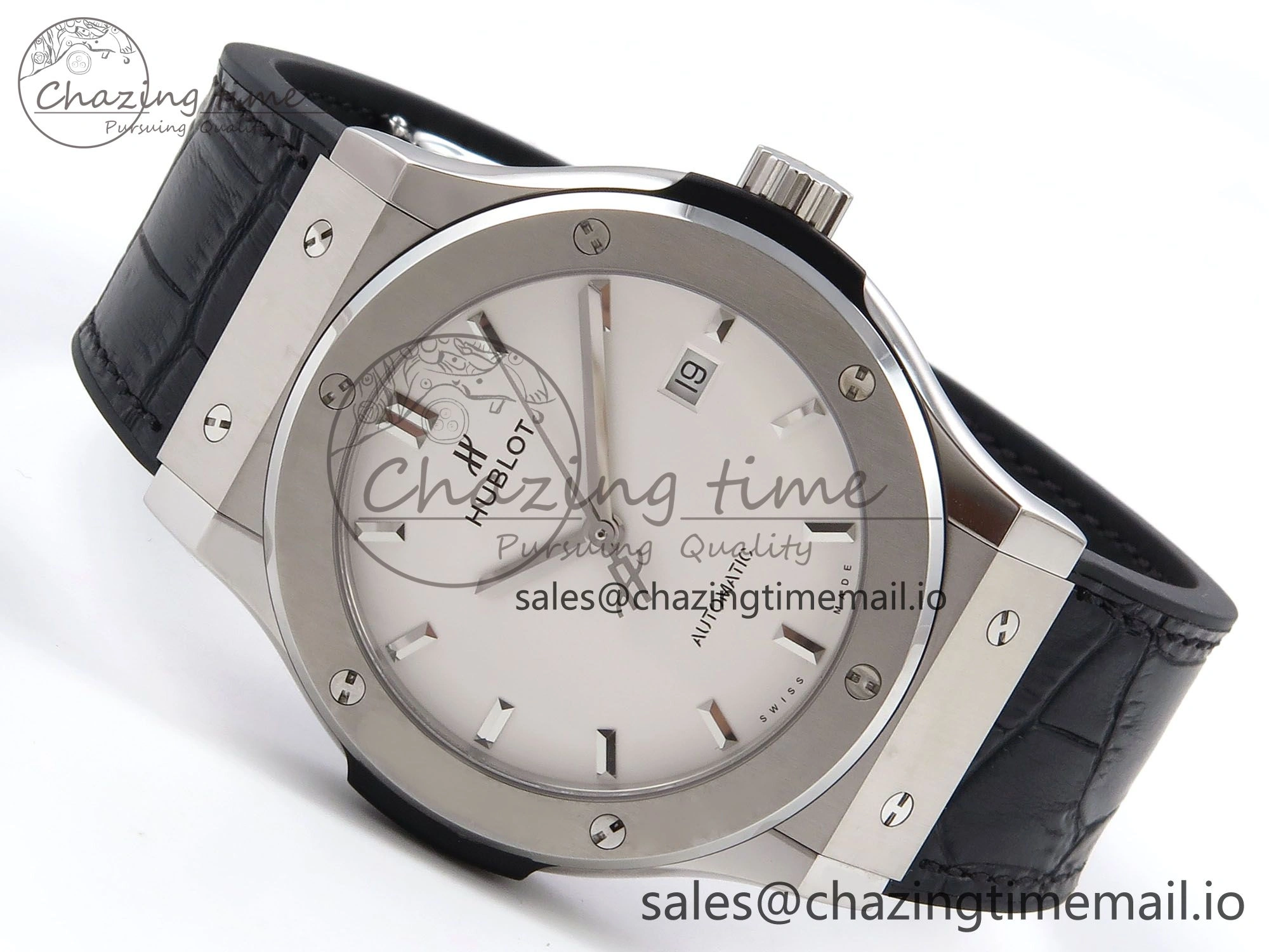 Classic Fusion 42mm SS JJF 1:1 Best Edition White Dial on Black Gummy Leather Strap