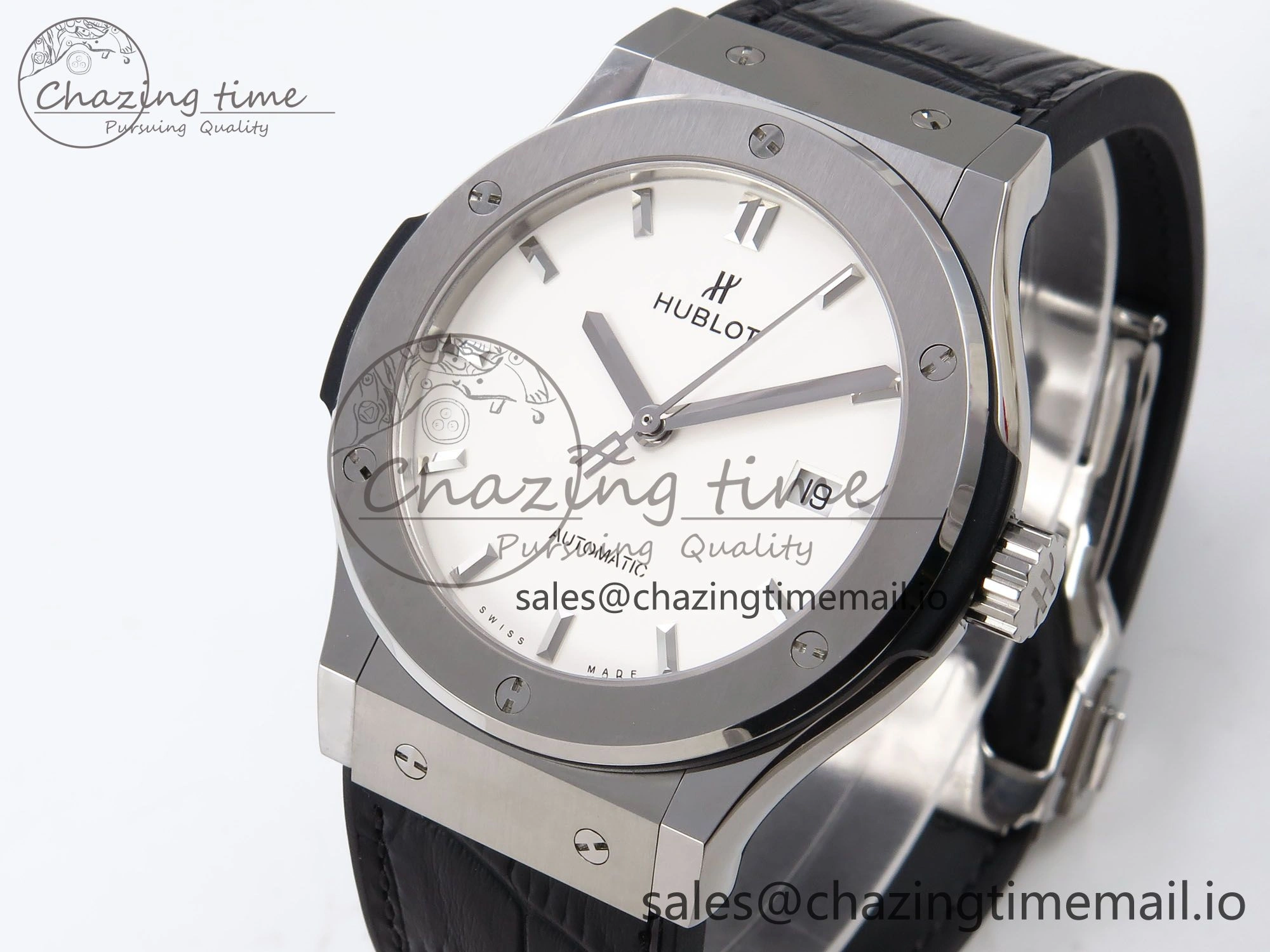 Classic Fusion 42mm SS JJF 1:1 Best Edition White Dial on Black Gummy Leather Strap