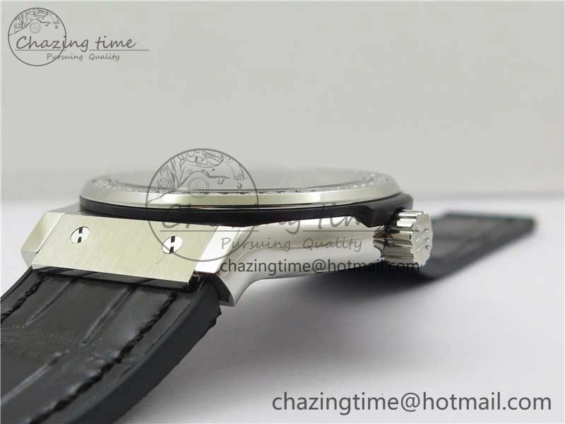 Classic Fusion 42mm SS Paved Diamonds Bezel B50F Black Dial On Gummy Strap A2892
