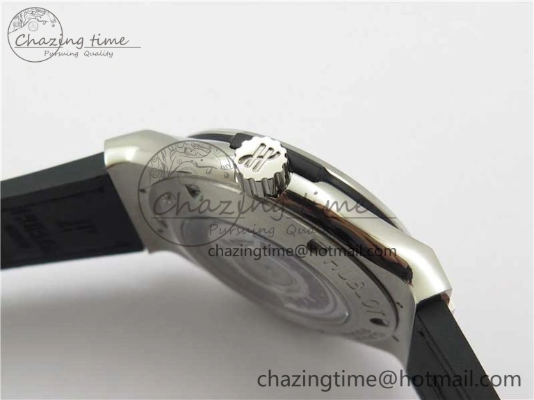 Classic Fusion 42mm SS Paved Diamonds Bezel B50F Black Dial On Gummy Strap A2892