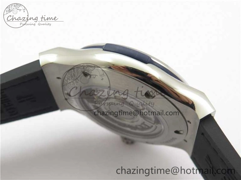 Classic Fusion 42mm SS Paved Diamonds Bezel B50F Blue Dial On Gummy Strap A2892
