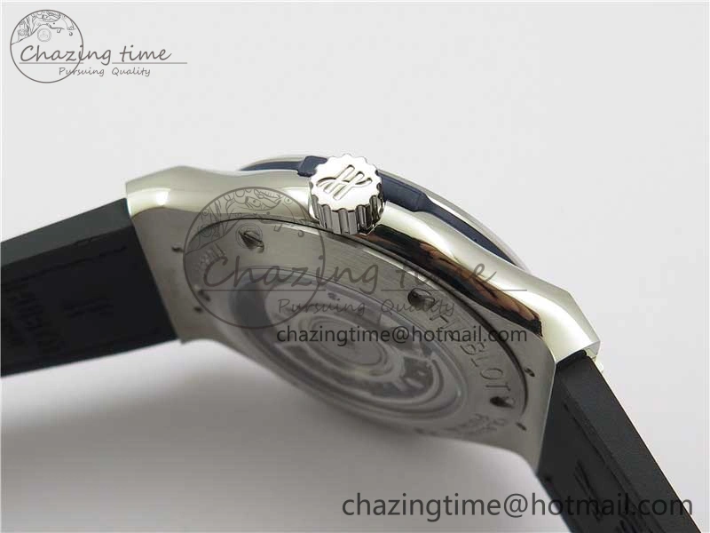 Classic Fusion 42mm SS Paved Diamonds Bezel B50F Blue Dial On Gummy Strap A2892