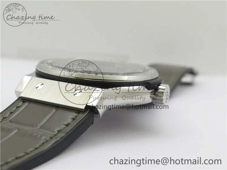 Classic Fusion 42mm SS Paved Diamonds Bezel B50F Gray Dial On Gummy Strap A2892