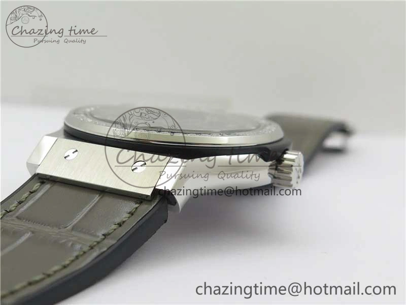 Classic Fusion 42mm SS Paved Diamonds Bezel B50F Gray Dial On Gummy Strap A2892