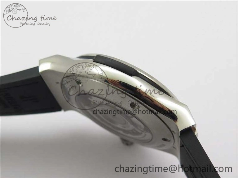 Classic Fusion 42mm SS Paved Diamonds Case Bezel B50F Black Dial On Gummy Strap A2892