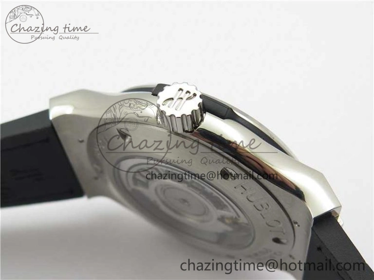 Classic Fusion 42mm SS Paved Diamonds Case Bezel B50F Black Dial On Gummy Strap A2892