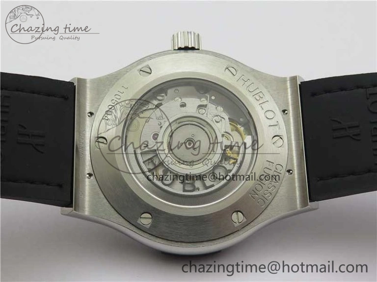 Classic Fusion 42mm SS Paved Diamonds Case Bezel B50F Black Dial On Gummy Strap A2892
