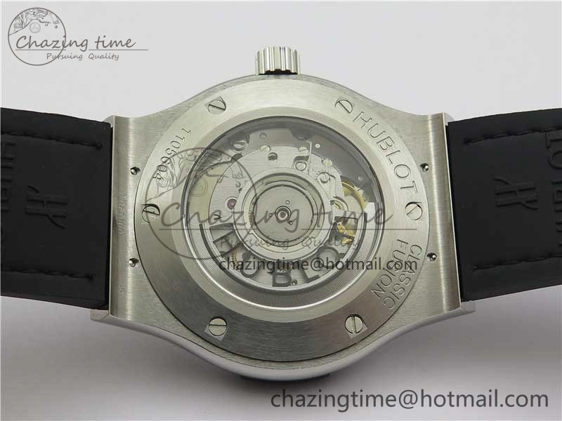 Classic Fusion 42mm SS Paved Diamonds Case Bezel B50F Black Dial On Gummy Strap A2892