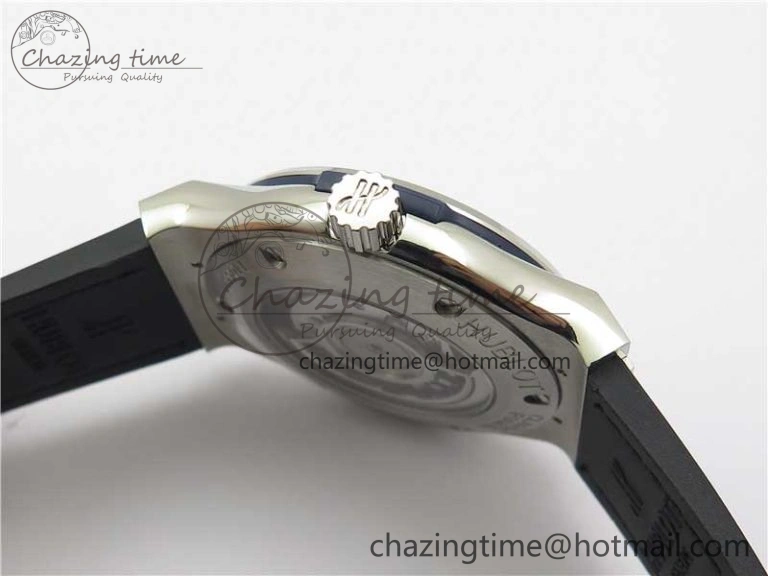 Classic Fusion 42mm SS Paved Diamonds Case Bezel B50F Blue Dial On Gummy Strap A2892