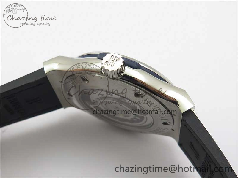 Classic Fusion 42mm SS Paved Diamonds Case Bezel B50F Blue Dial On Gummy Strap A2892