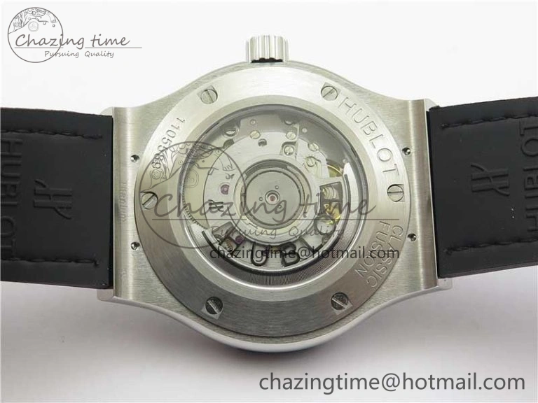 Classic Fusion 42mm SS Paved Diamonds Case Bezel B50F Blue Dial On Gummy Strap A2892