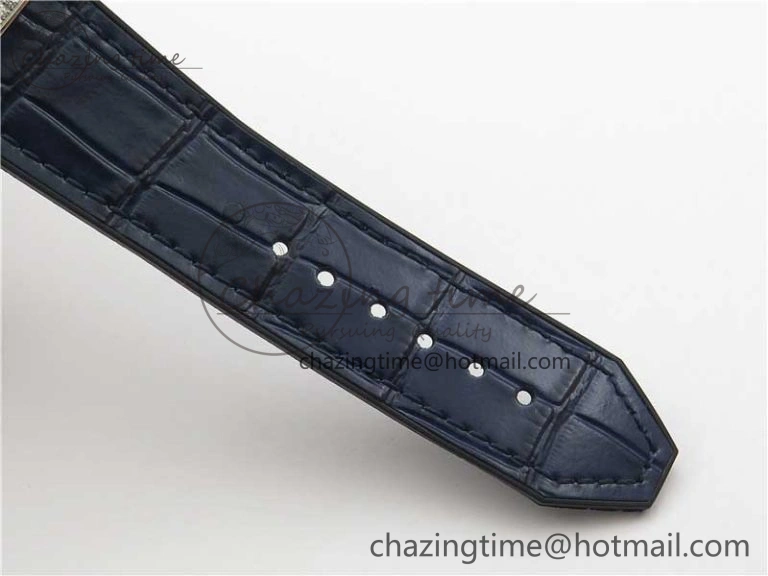 Classic Fusion 42mm SS Paved Diamonds Case Bezel B50F Blue Dial On Gummy Strap A2892