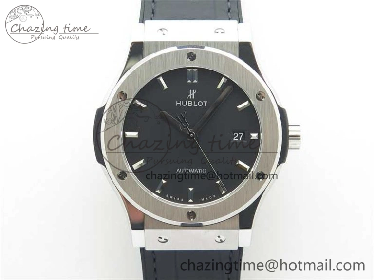 Classic Fusion 42mm SS WWF 1:1 Best Edition Black Dial On Gummy Strap Asian HB1112