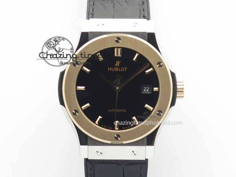 Classic Fusion 42mm Titanium JJF 1:1 Best Edition RG Bezel Black Dial On Gummy Strap A2892