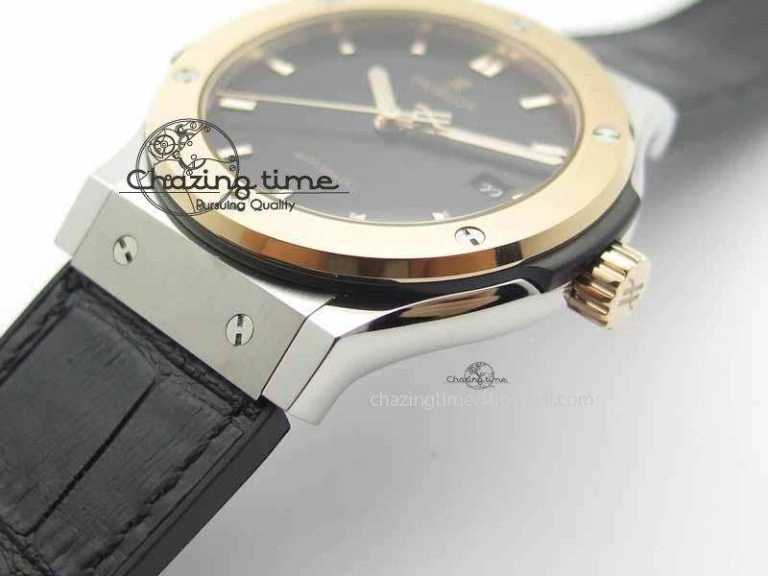 Classic Fusion 42mm Titanium JJF 1:1 Best Edition RG Bezel Black Dial On Gummy Strap A2892