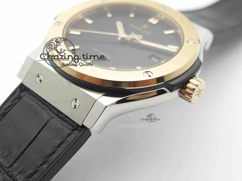 Classic Fusion 42mm Titanium JJF 1:1 Best Edition RG Bezel Black Dial On Gummy Strap A2892