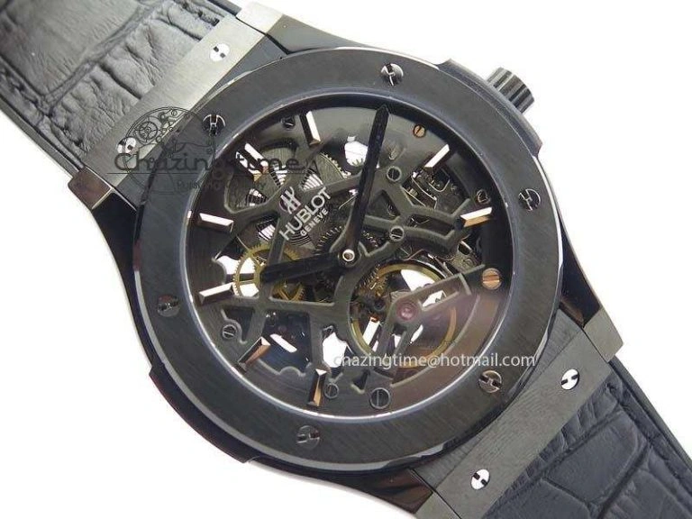 Classic Fusion 45mm BLACK DLC Case TF Best Edition SKELETON FLYING TOURBILLION