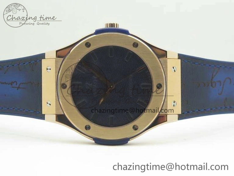 Classic Fusion 45mm RG Berluti Scritto SRF Best Edition Blue Leather Dial On Gummy Strap A2892 V2