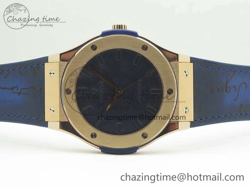 Classic Fusion 45mm RG Berluti Scritto SRF Best Edition Blue Leather Dial On Gummy Strap A2892 V2