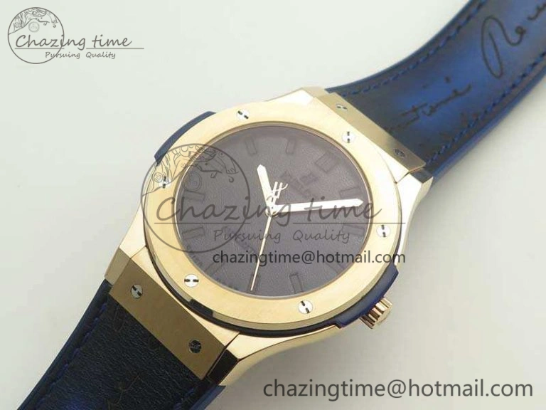 Classic Fusion 45mm RG Berluti Scritto SRF Best Edition Blue Leather Dial On Gummy Strap A2892 V2