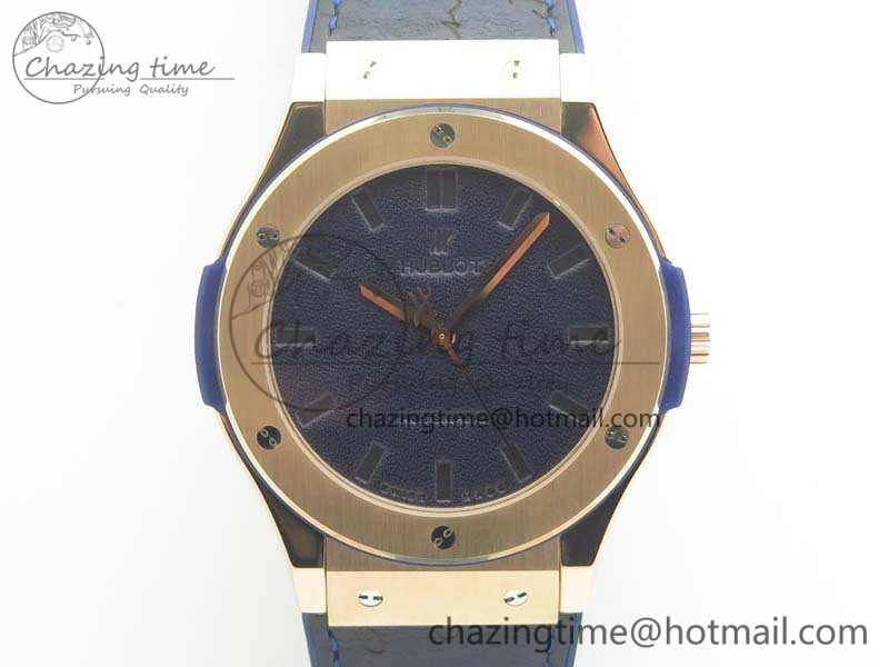 Classic Fusion 45mm RG Berluti Scritto SRF Best Edition Blue Leather Dial On Gummy Strap A2892 V2