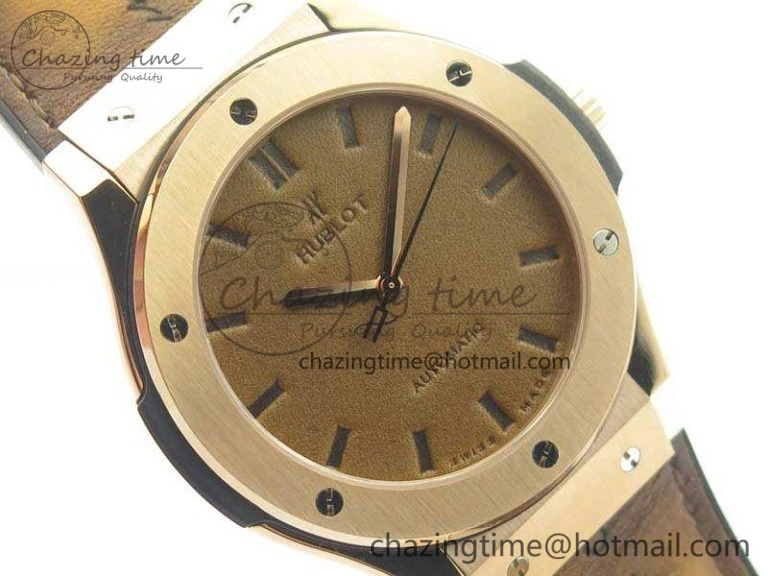 Classic Fusion 45mm RG Berluti Scritto SRF Best Edition Brown Leather Dial On Gummy Strap A2892 V2