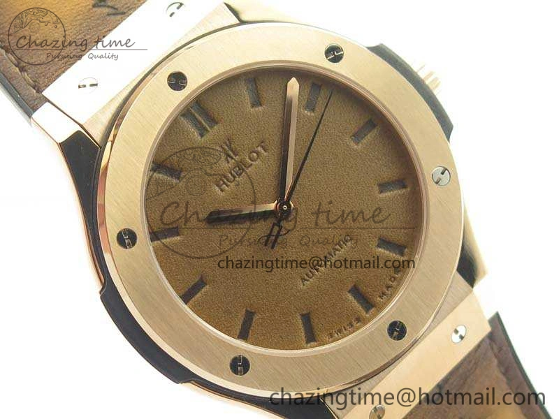 Classic Fusion 45mm RG Berluti Scritto SRF Best Edition Brown Leather Dial On Gummy Strap A2892 V2