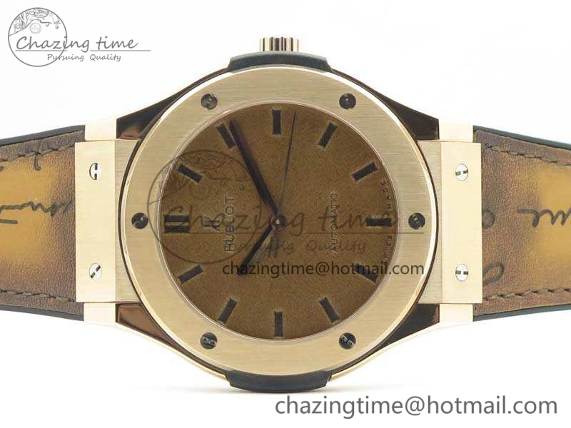 Classic Fusion 45mm RG Berluti Scritto SRF Best Edition Brown Leather Dial On Gummy Strap A2892 V2