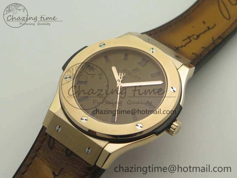 Classic Fusion 45mm RG Berluti Scritto SRF Best Edition Brown Leather Dial On Gummy Strap A2892 V2